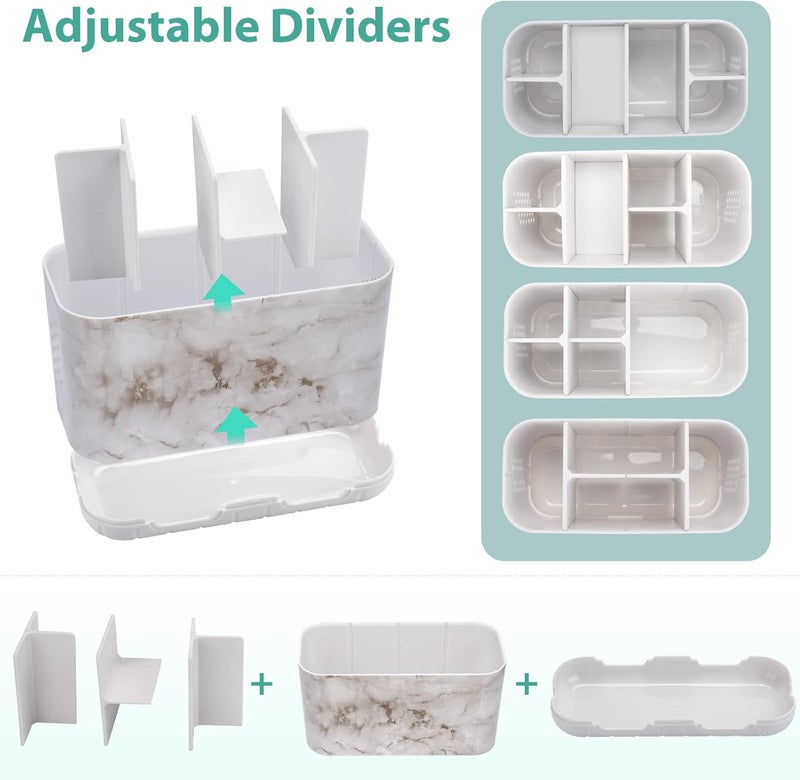 Boperzi Electric Toothbrush Holder for Bathroom Organizer Countertop, Detachable Anti-Slip Toothpaste Storage Caddy 6 Slots White Marble with Drainage Holes for Makeup Brush Razor Stand - Image 4